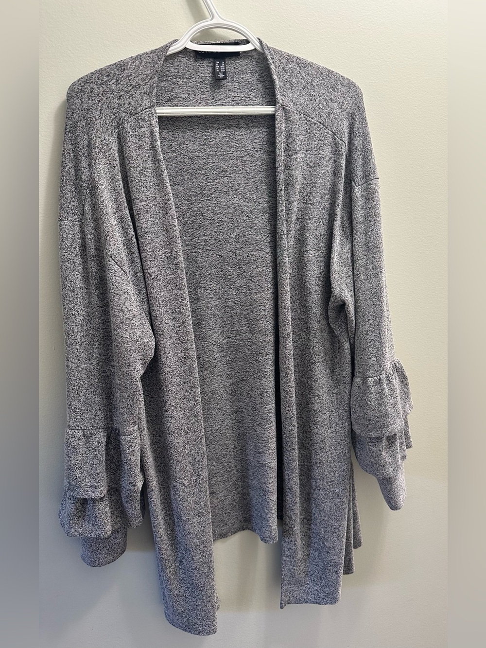 Love & Legend Gray Heather Cardigan Fancy Ruffle Sleeves 2X